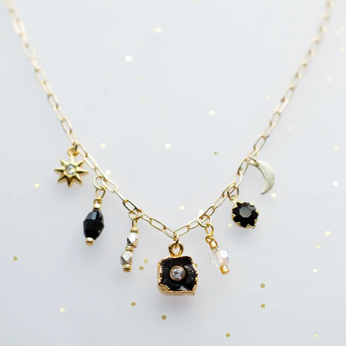 Celestial Black and Gold Charm Necklace