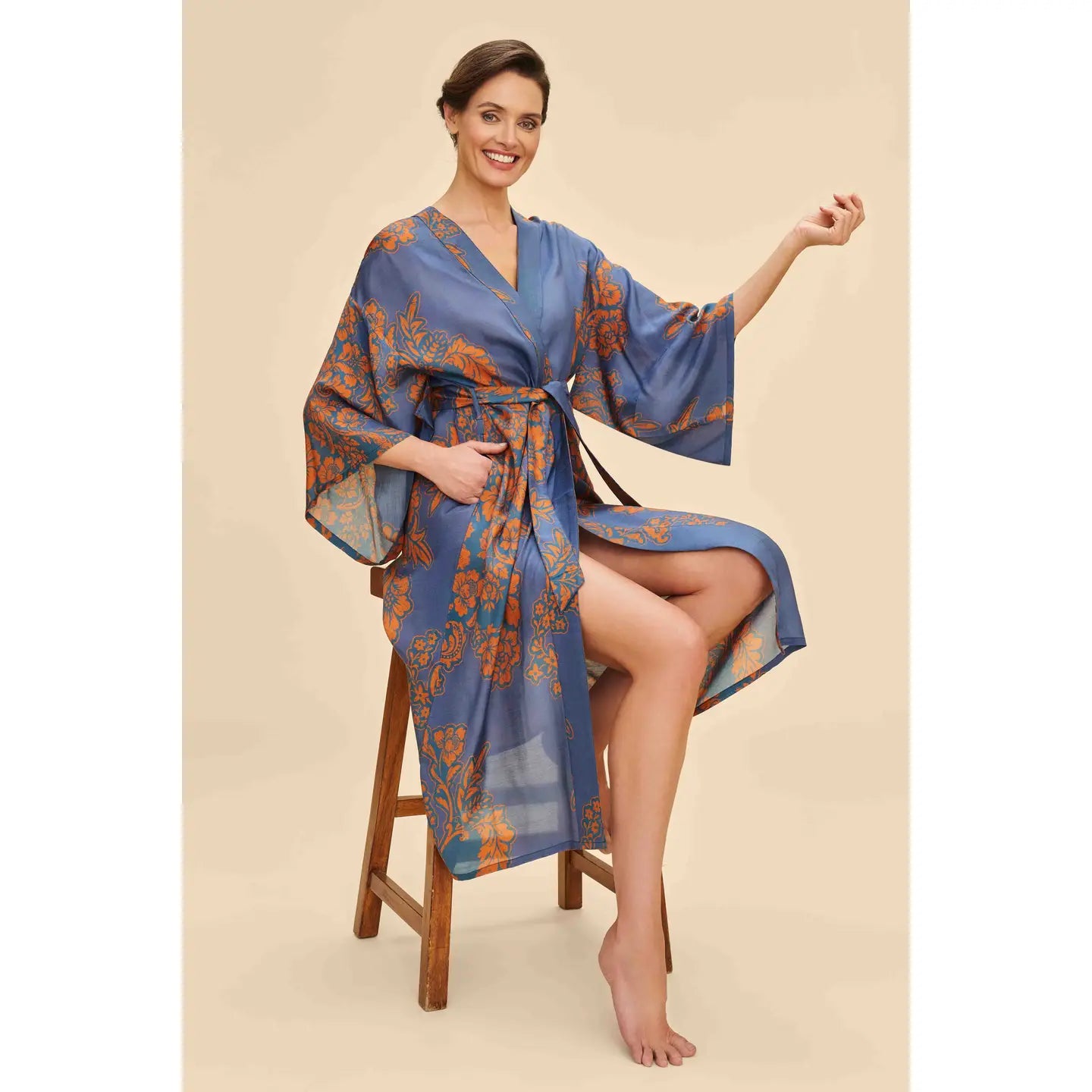 Denim Tapestry Kimono Gown