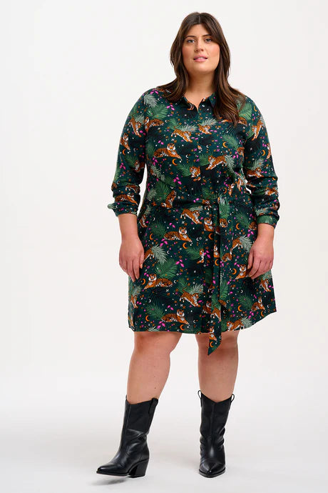 Henrietta Mini Shirt Dress - Dark Green, Tigers & Palms