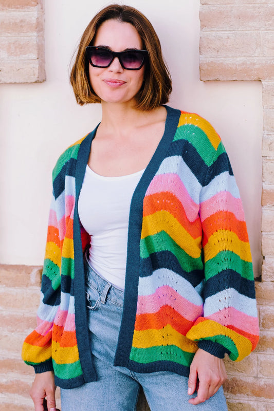 Bella Chevron Rainbow Stripe Cardigan