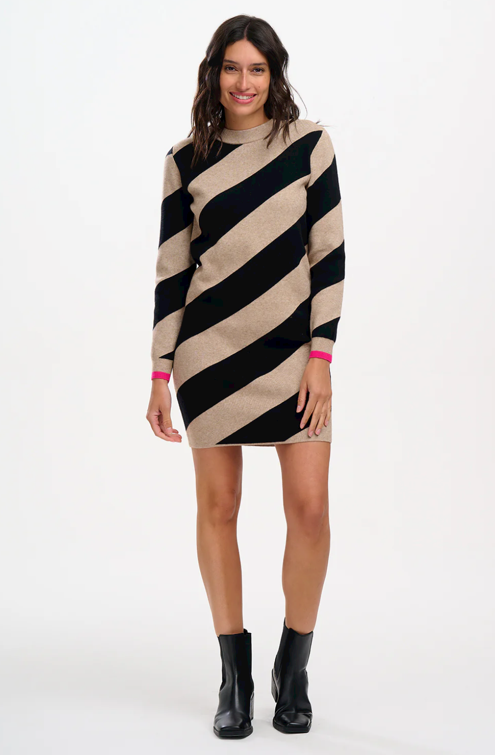 Stripe Sweater Dress With Pink Detail