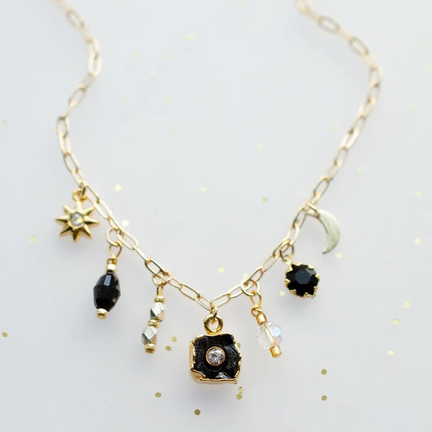 Celestial Black and Gold Charm Necklace